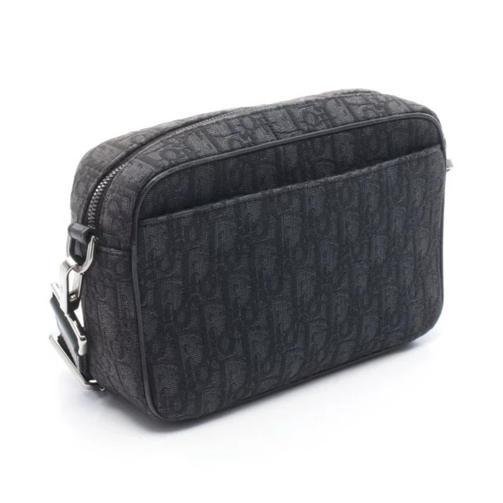 Dior Gray Canvas Shoulder Leather  Black Safari Bag Oblique Christian Gray Black